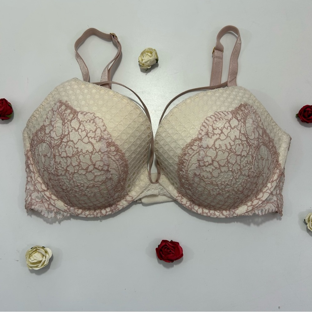 Victoria's Secret Very Sexy Cream and Pink Lace Push Up Bra 34D